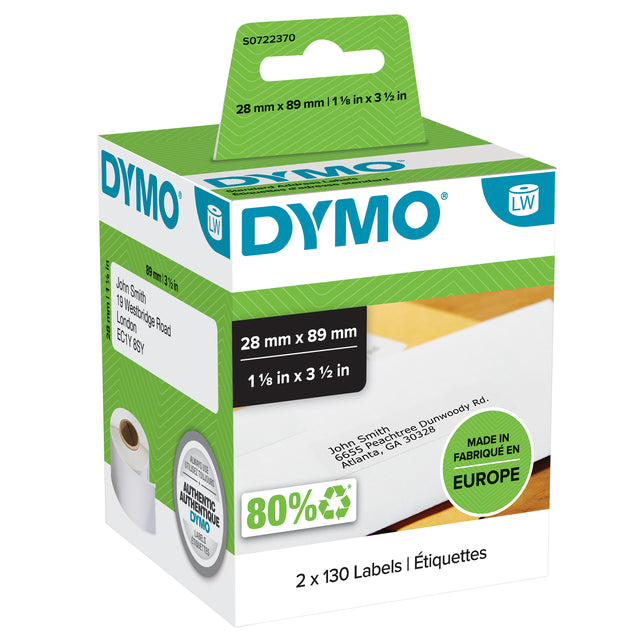 Dymo - Etiket dymo labelwriter adressering 28x89 2st wit | 6 stuks
