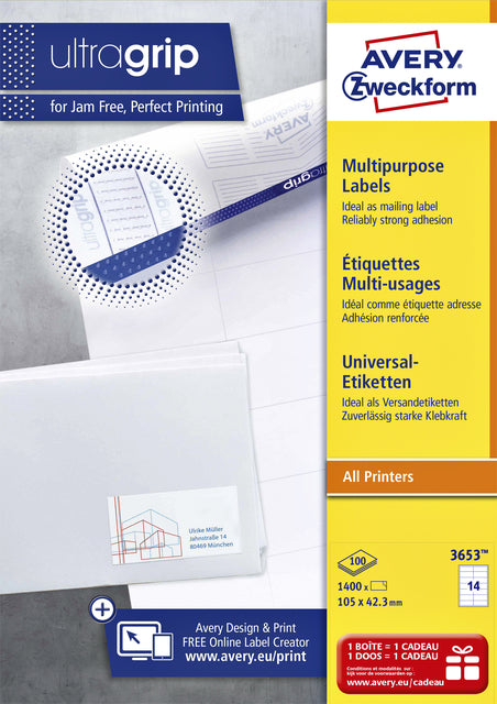 Etiquette az 3653 105x42.3mm blanc 1400 pièces