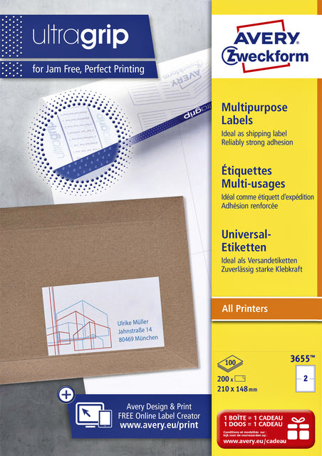 Étiquette Avery Zweckform 3655 210x148mm A5 blanc 200 pièces