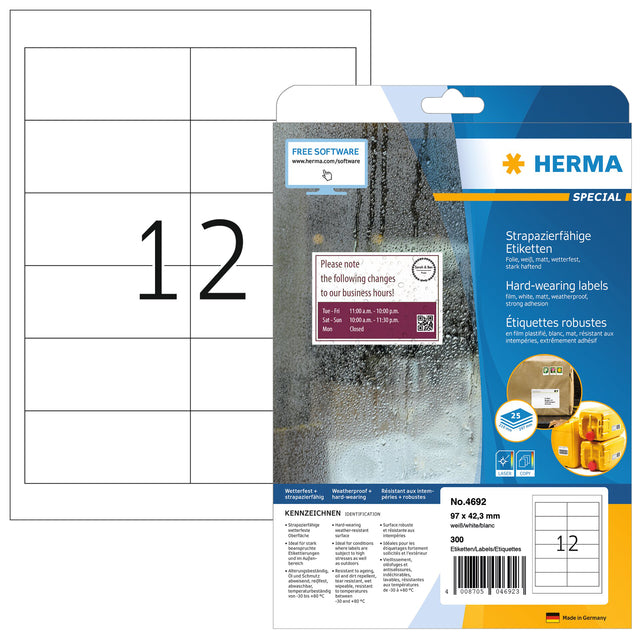 Étiquette HERMA 4692 97x42,3mm résistant aux intempéries blanc 300pcs