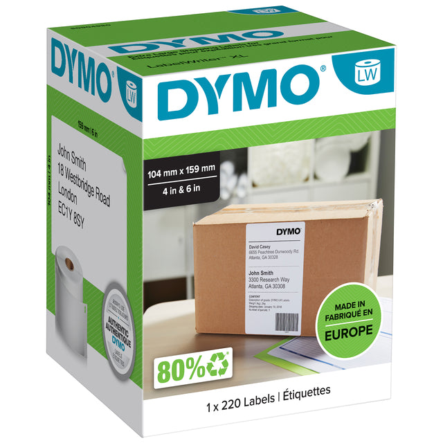 Dymo - Etiket LabelWriter 5XL verzendlabel 104x159mm 1 rol á 220 stuks wit