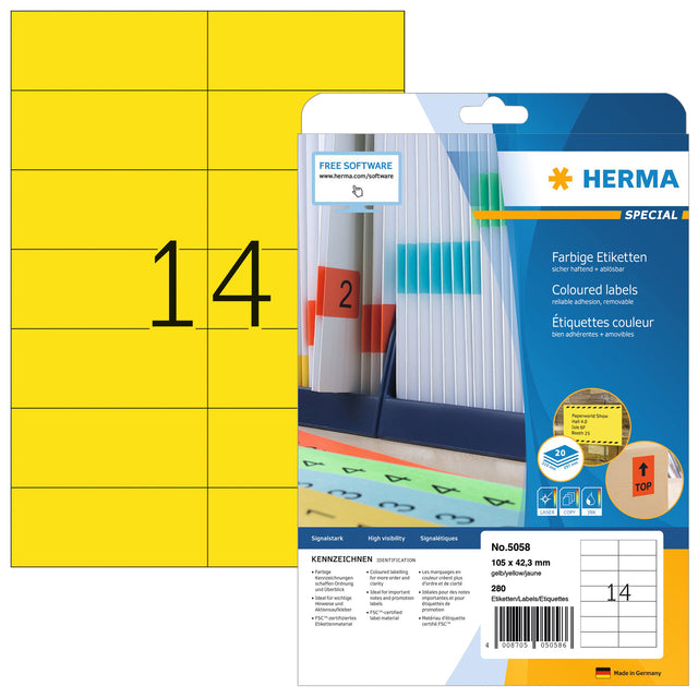 HERMA - Etiket herma 5058 105x42.3mm verwijderb geel 280st