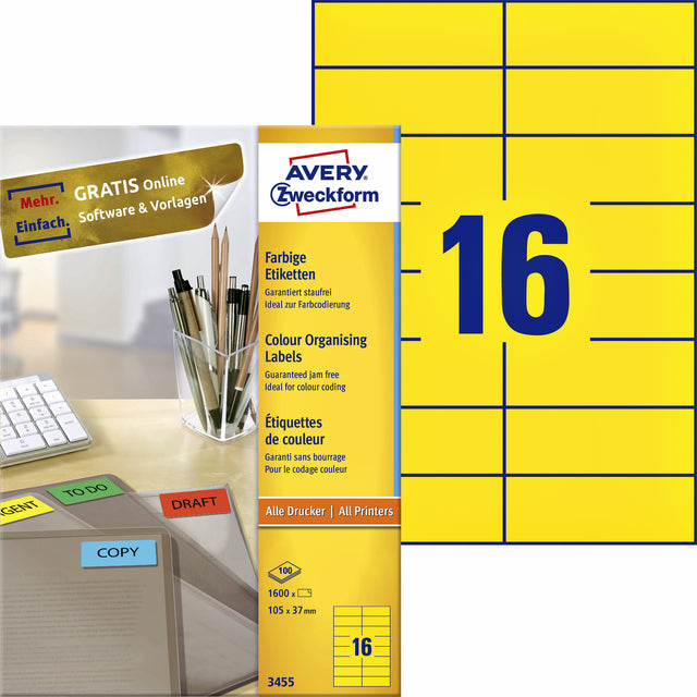 Étiquette Avery Zweckform 3455 105x37mm jaune 1600 pièces