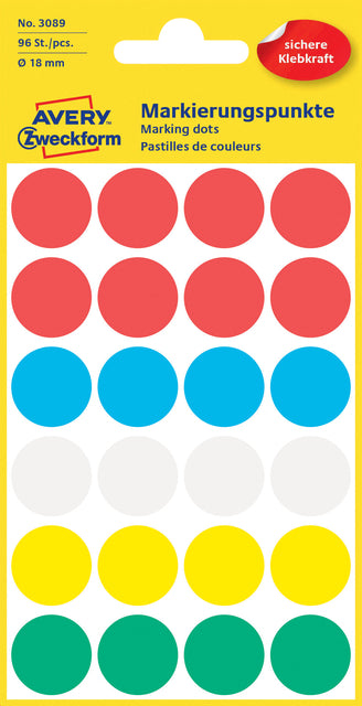 Étiquette Avery Zweckform 3089 rond 18mm assorti 96 pièces