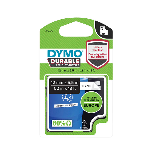 Dymo - Labele dymo labelmanager d1 polyester 12mm wit