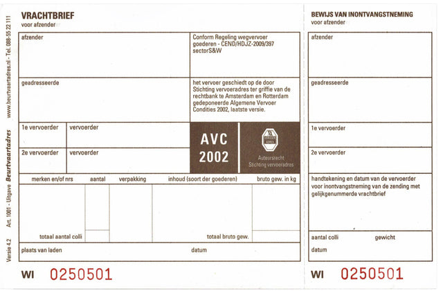 Lettre de voiture IEZZY BVA 1001 19x12cm 3 volets 100 pièces vierge