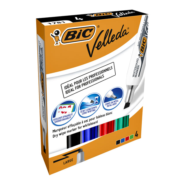 Bic - Viltstift bic velleda whiteb schuin l ass set 4st