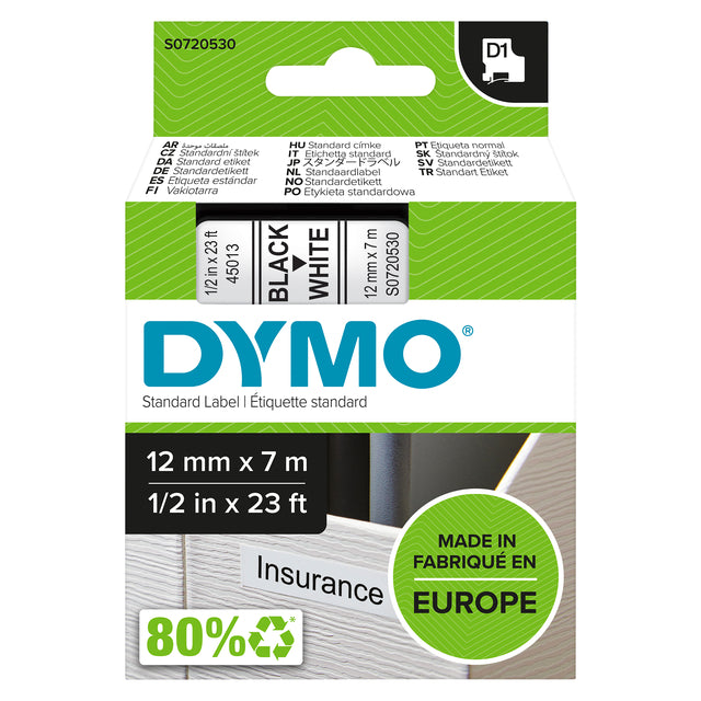 Dymo - Labele dymo labelmanager d1 polyester 12mm wit | 5 stuks