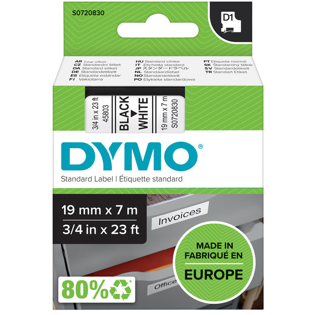 Dymo - Labele LabelManager D1 polyester 19mm zwart op wit