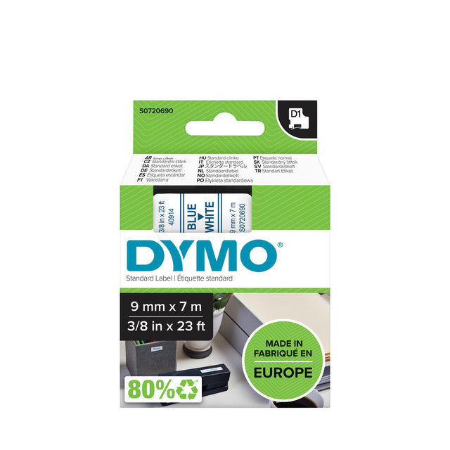 Dymo - Labele dymo labelmanager d1 polyester 9mm wit