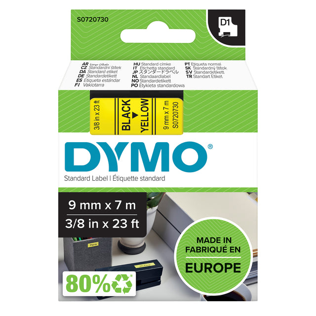 Dymo - Labele dymo labelmanager d1 polyester 9mm geel | 5 stuks