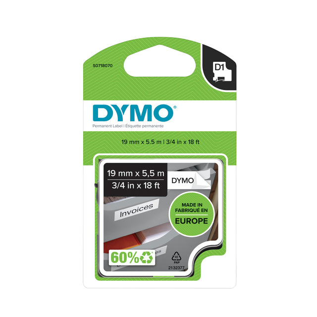 Dymo - Labele dymo labelmanager d1 polyester 19mm wit