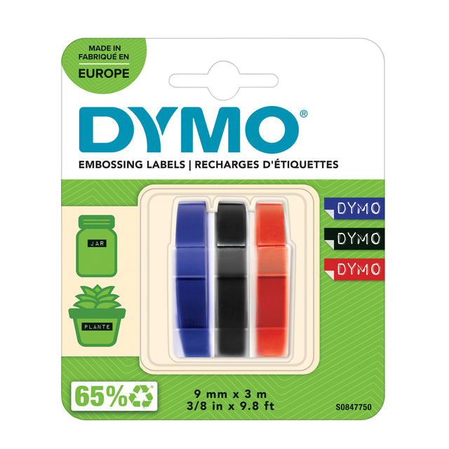 Dymo - Reliefe dymo embossing vinyl 9mm 3 stuks