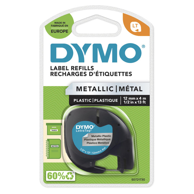 Dymo - Labele dymo letratag metallic 12mm zilver