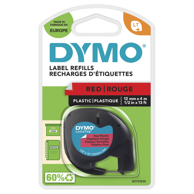 Dymo - Labele dymo letratag plastic 12mm rood