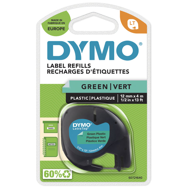 Dymo - Labele dymo letratag plastic 12mm groen | 10 stuks