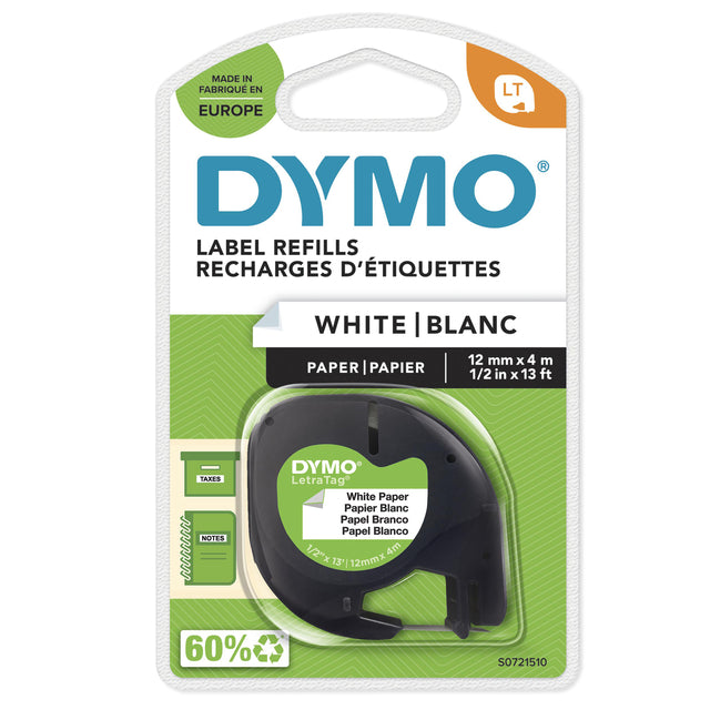 Dymo - Labele dymo letratag papier 12mm wit
