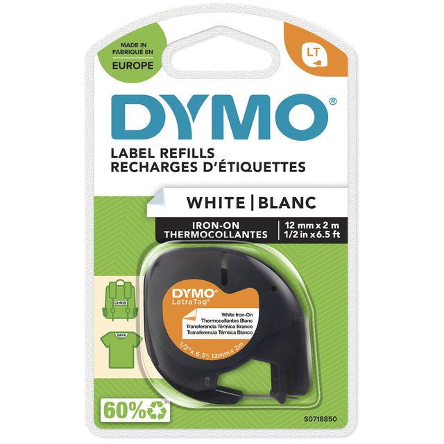 Dymo - Labele dymo letratag strijkbaar 12mm wit