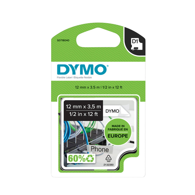 Dymo - Labele LabelManager D1 nylon 12mm zwart op wit