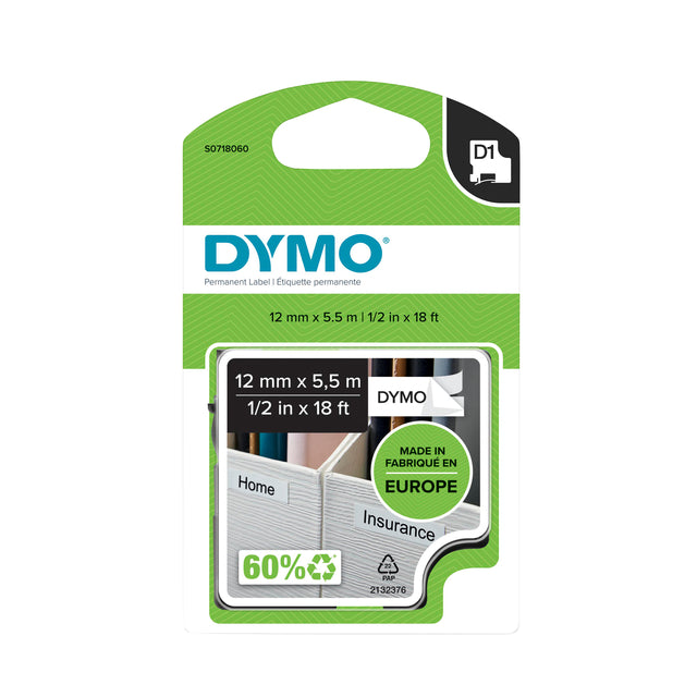 Dymo - Labele dymo labelmanager d1 polyester 12mm wit