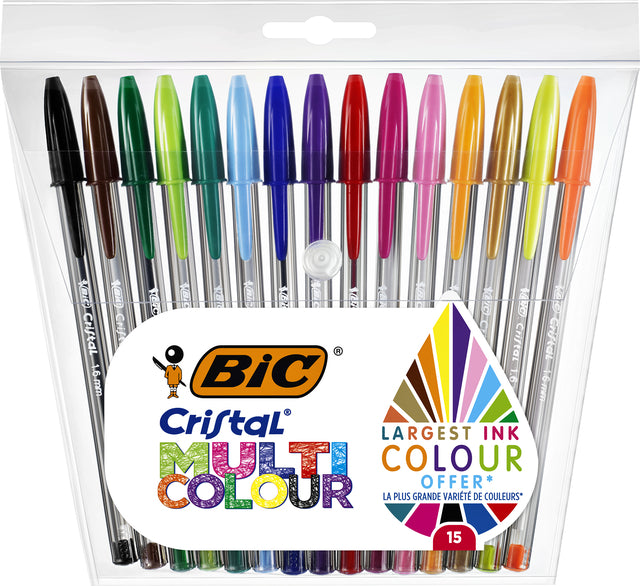 Stylo bille Bic Cristal multicolore étui de 15 couleurs