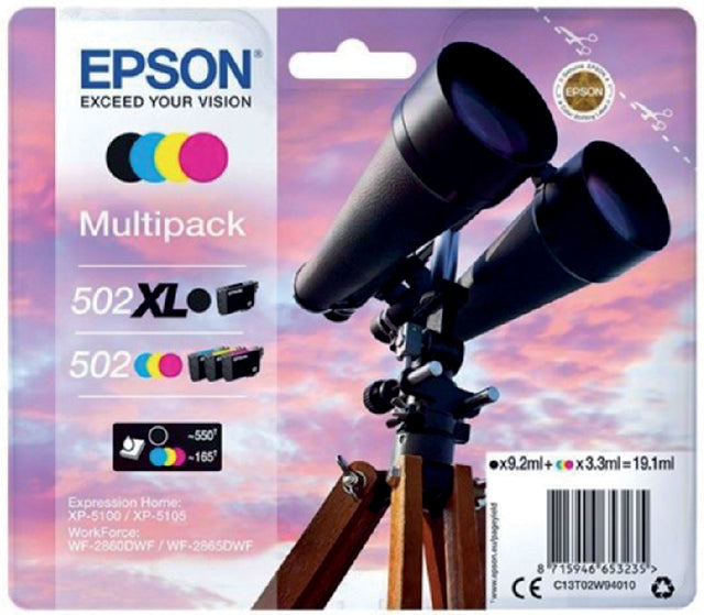 Cartouche d'encre Epson 502XL 502 T02W9 502XL noir + 3 couleurs