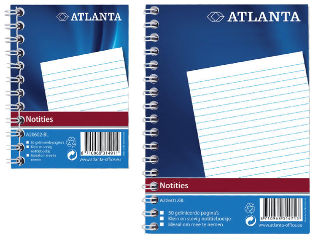 Cahier Atlanta A6 ligne 100 pages avec spirale latérale | 20 morceaux
