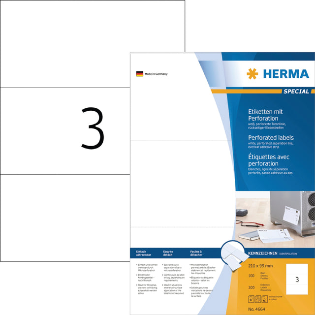 HERMA - Etiket herma 4664 210x99mm geperforeerd wit 300st