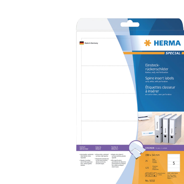 HERMA - Rug-insteekkaart herma 5032 breed 54x190mm wit | 32 stuks