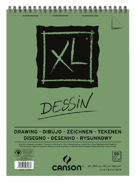 Canson - Tekenblok canson xl dessin a3 160gr spir 50 vel