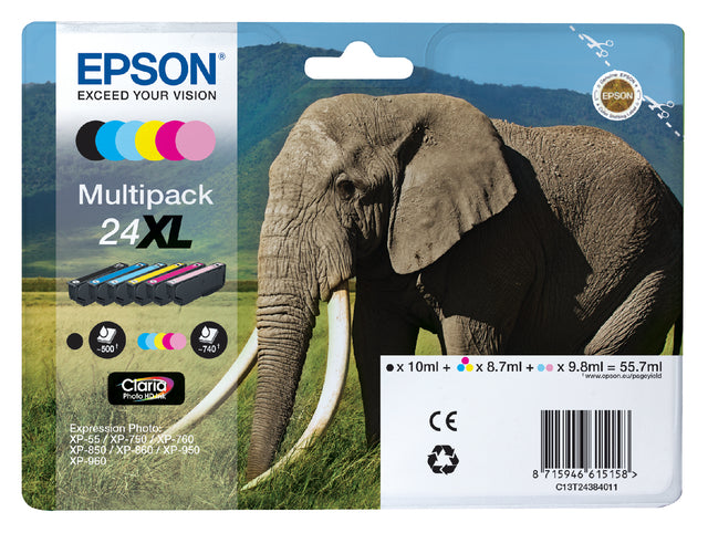 Cartouche d'encre Epson 24XL T2438 noir + 5 couleurs HD