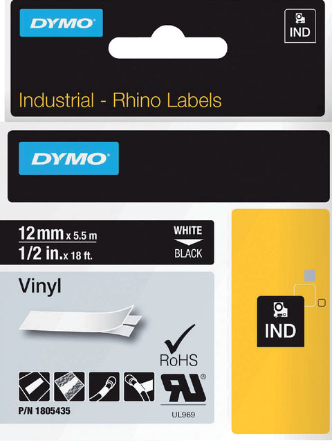 Dymo - Labele dymo rhino industrieel vinyl 12mm zwart