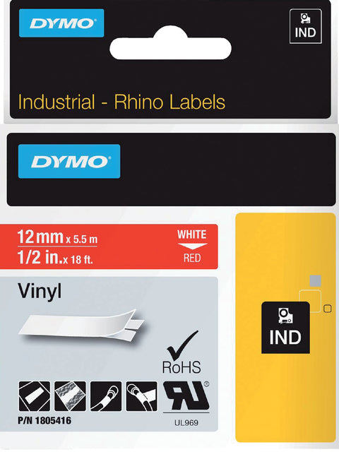 Dymo - Labele dymo rhino industrieel vinyl 12mm rood