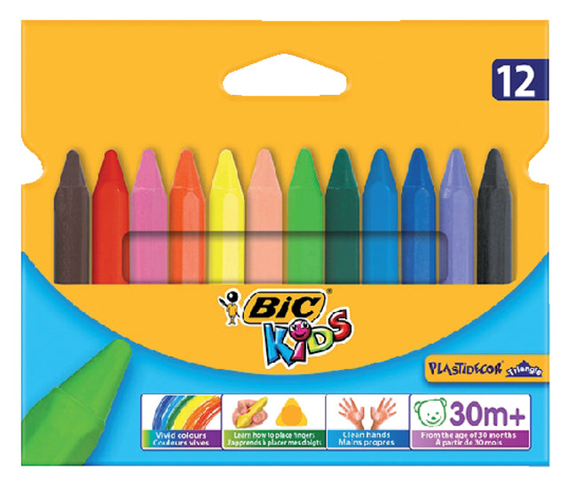 Craie de couleur Bic 857 plastidecor triangle ass etui à 12pcs