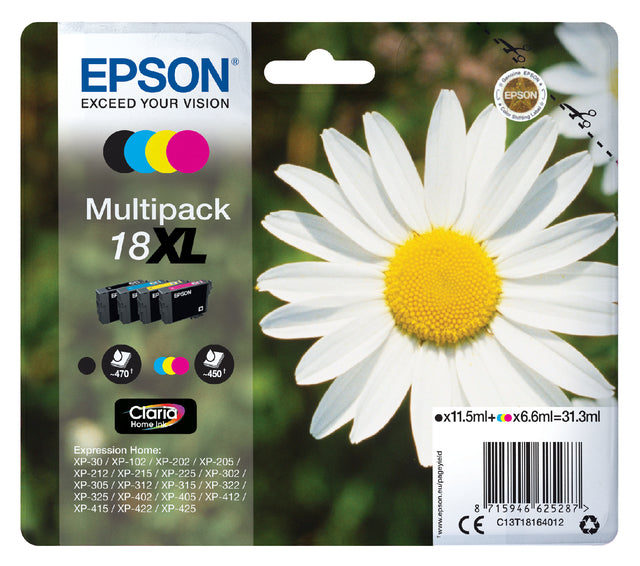 Cartouche d'encre Epson 18XL T1816 noire + 3 couleurs HC