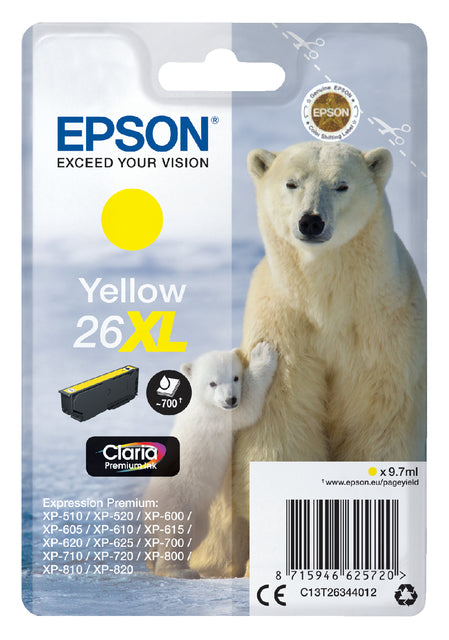 Cartouche d'encre Epson 26XL T2634 jaune HC