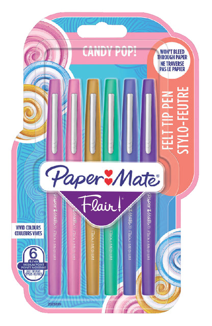 Fineliner Paper Mate Flair Candypop assorti 1.0mm blister de 6 pièces