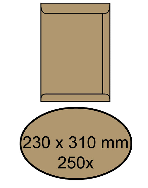 Enveloppe acte 230x310mm autocollante 90gr marron 250 pièces