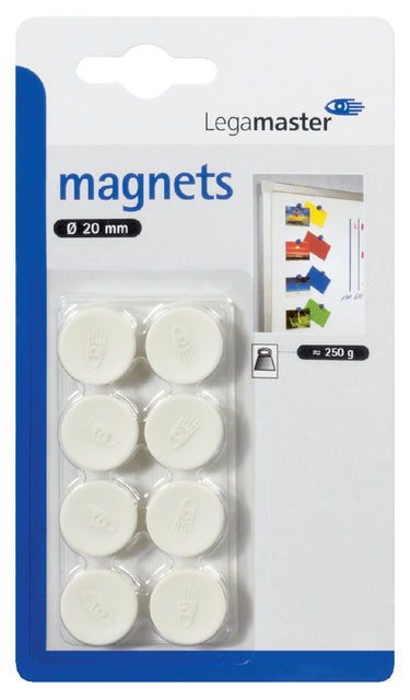 Legamaster - Magneet legamaster 20mm 250gr wit 8 stuks