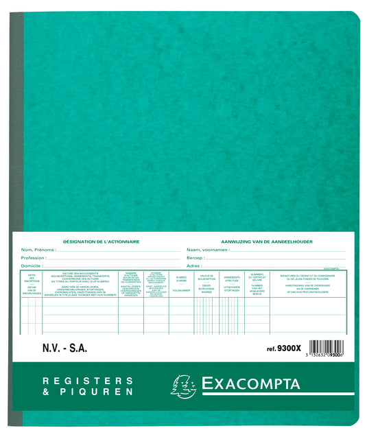Exacompta - Register piqure aandeelhouder nv/sa 25x32cm 80vel