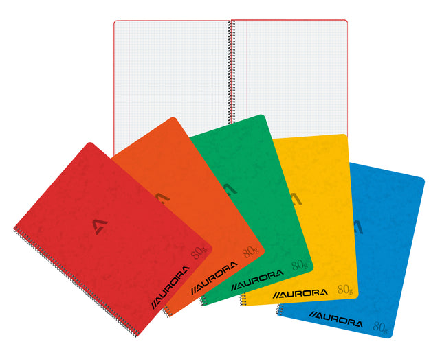 Cahier Aurore A4 diamant 5x5mm 120 pages 80gr spirale assorties