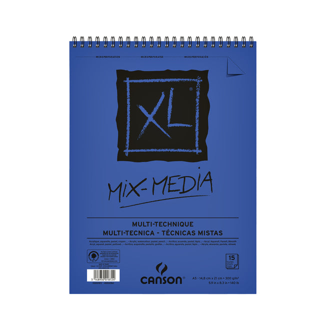 Canson - Aquarelblok canson xl mix media a5 300gr 15v spir