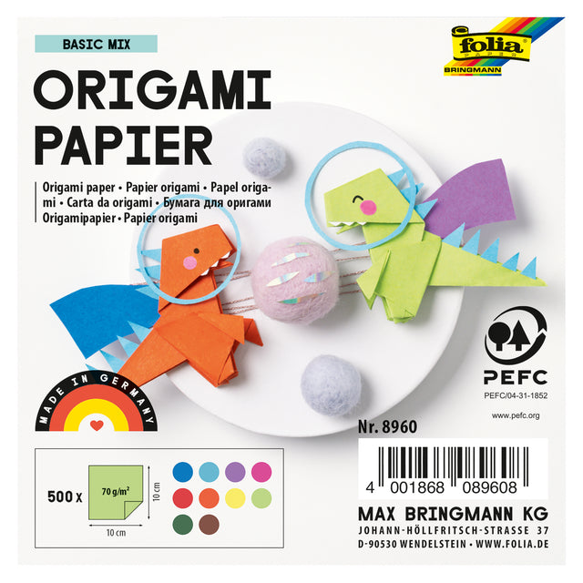 Folia Paper - Origami papier Folia 70gr 10x10cm 500 vel assorti kleuren