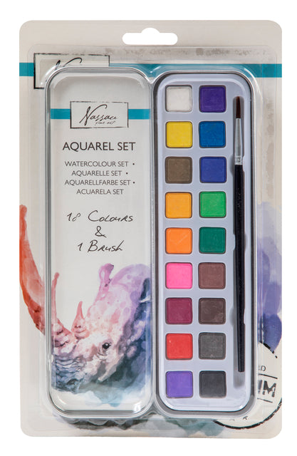 Peinture aquarelle Nassau Art boîte de 18 godets et pinceau | 12 pièces