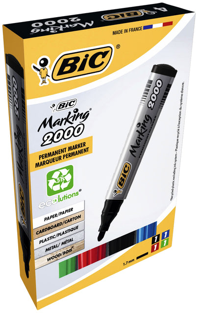 Stylo feutre Bic 2000 rond 1.7mm boite de 4 pièces assorties