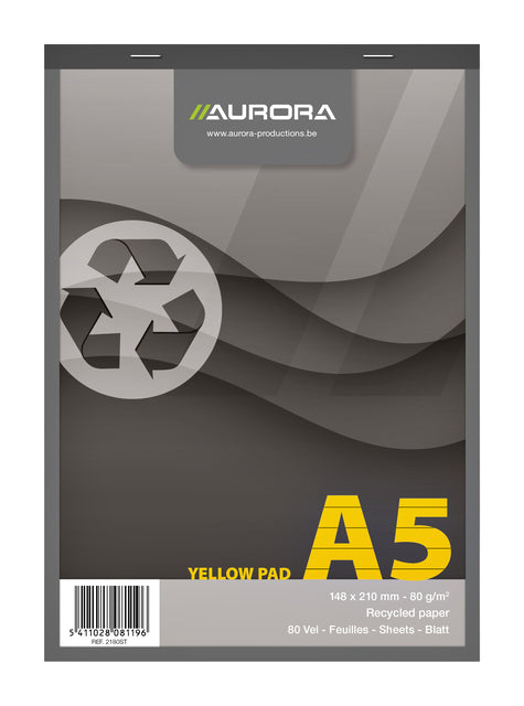 Bloc-notes Aurora ligne A5 80 feuilles 80gr jaune