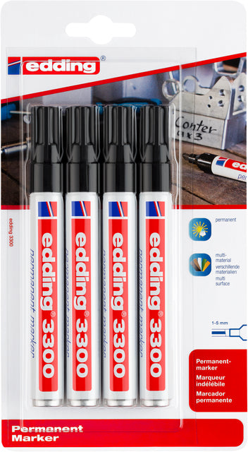Stylo feutre edding 3300 oblique 1-5mm blister de 4 pièces noir