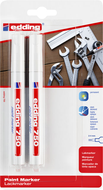 Feutre edding 750 marqueur peinture rond 2-4mm blister de 2 pièces blanc