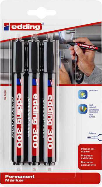 Stylo feutre edding 300 rond 1.5-3mm blister de 3 pièces noir