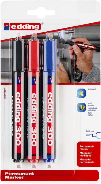 Stylo feutre edding 300 rond 1,5-3mm blister en 3 couleurs